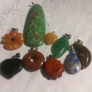 Lot of Various Stones Cold To The Touch With Bail to Wear As Necklace